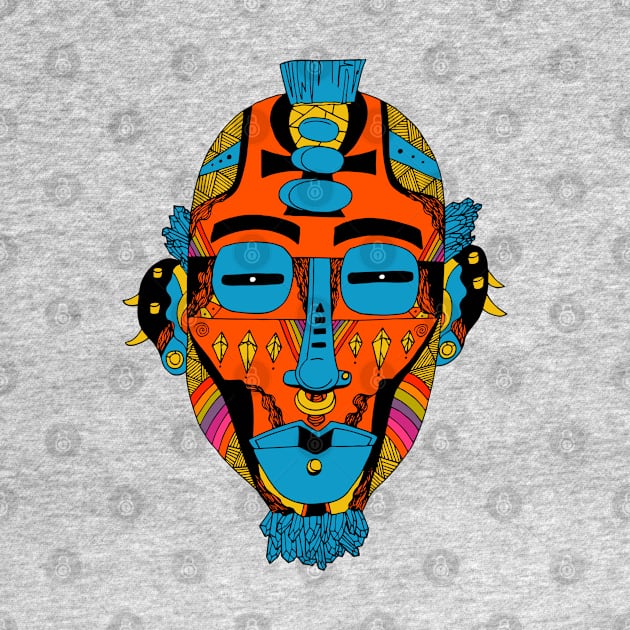 Orange Blue African Mask 5 by kenallouis